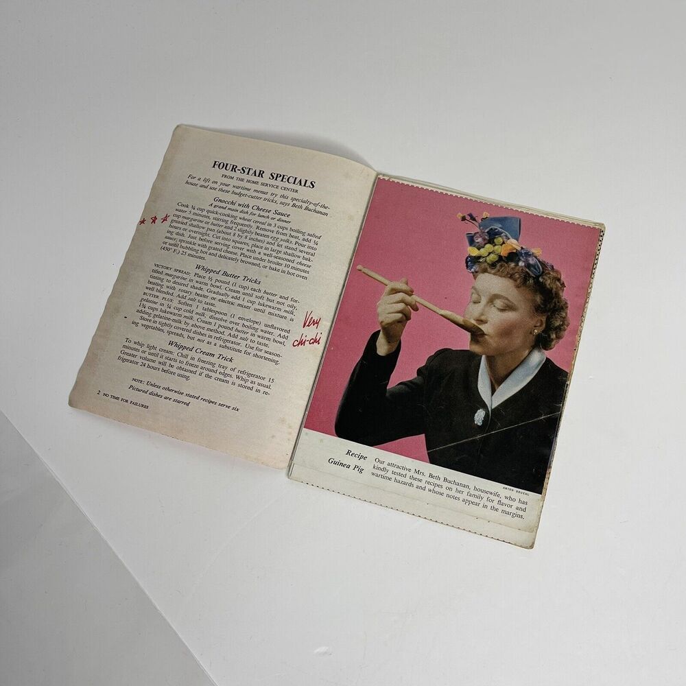 No Time For Failures Cookbook NEWSPAPER Vintage Dorothy Kirk & Helen Cahill